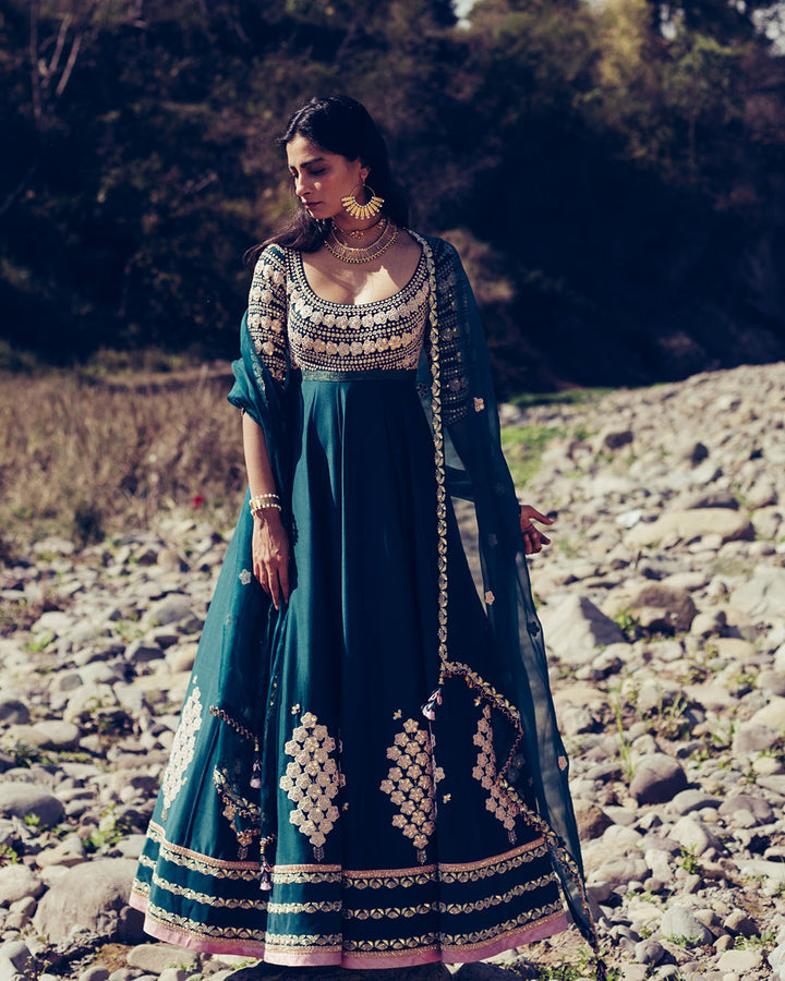 Hand embroidered anarkali paired with churidar and dupatta (SW05)