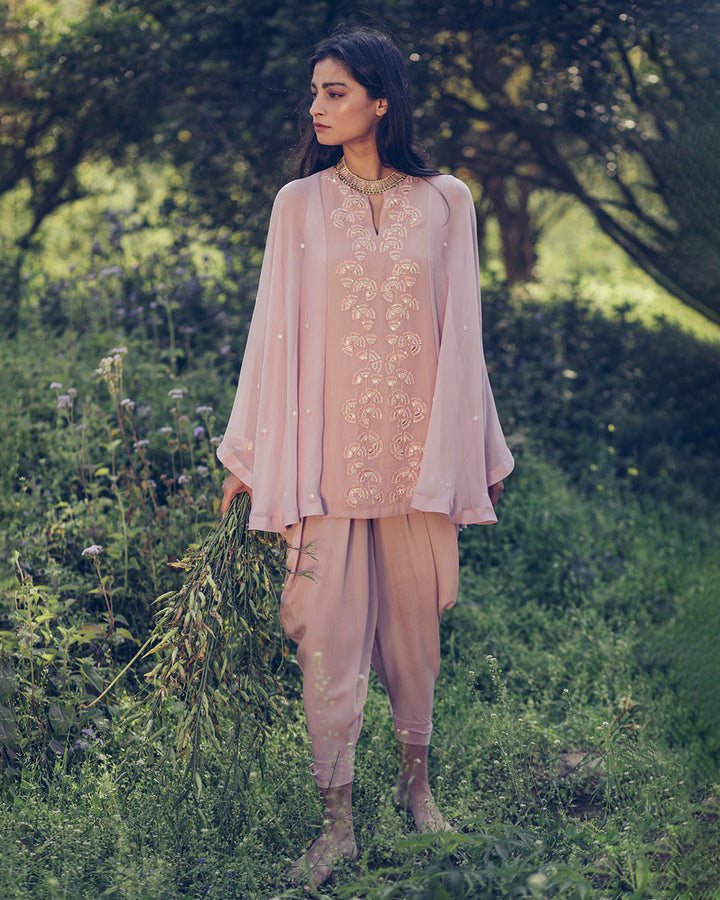 CAPE SLEEVES KURTI WITH COWL DHOTI(SW 09)