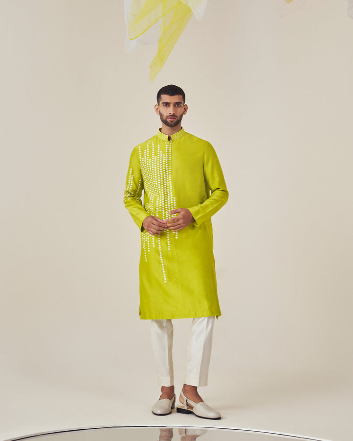 Spring Green Silk Chanderi Kurta