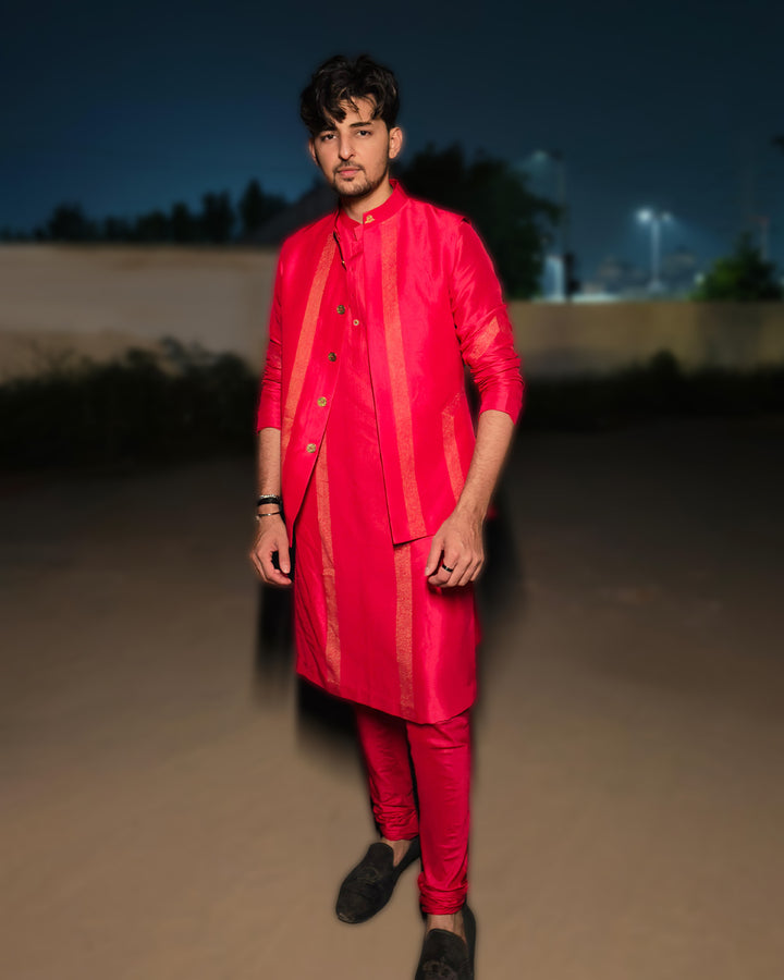 Darshan Raval in Ruby Red Silk Kurta