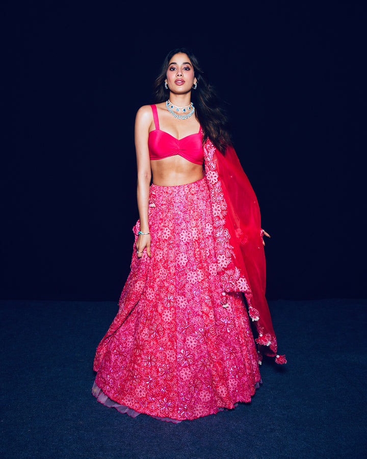 Janhvi Kapoor in Silk Rose Garden Lehenga Set