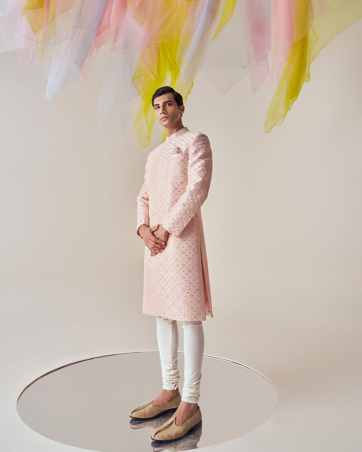 Men Dull Pink Silk Sherwani