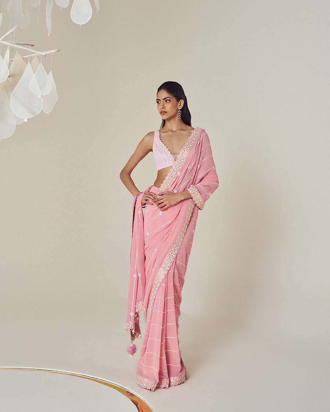 Silk Georgette Saree: Beautifully Embroidered Border & Intricate Detailing