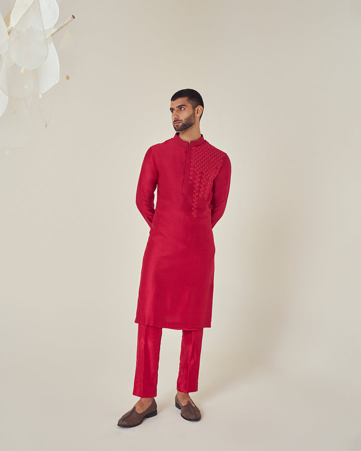 Ruby Red Silk Chanderi Kurta