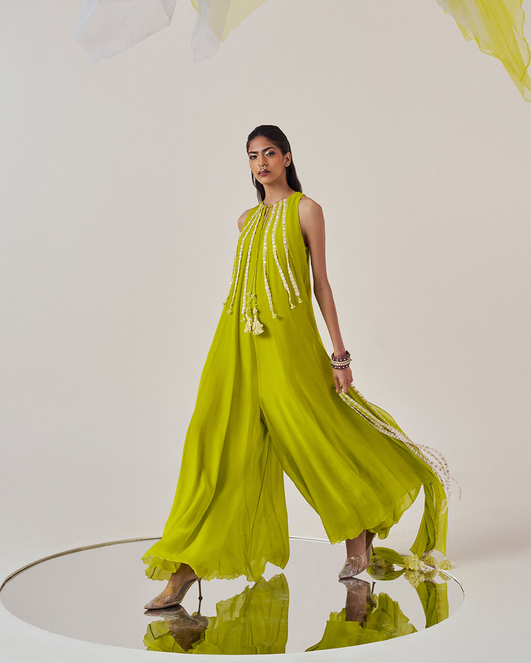 Spring Green Silk Jumpsuit Set