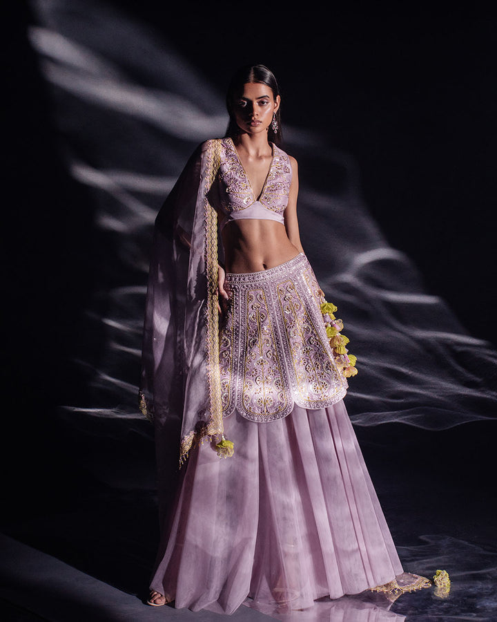 LAVENDER NARGIS PETAL LEHENGA SET (MZLH09B)