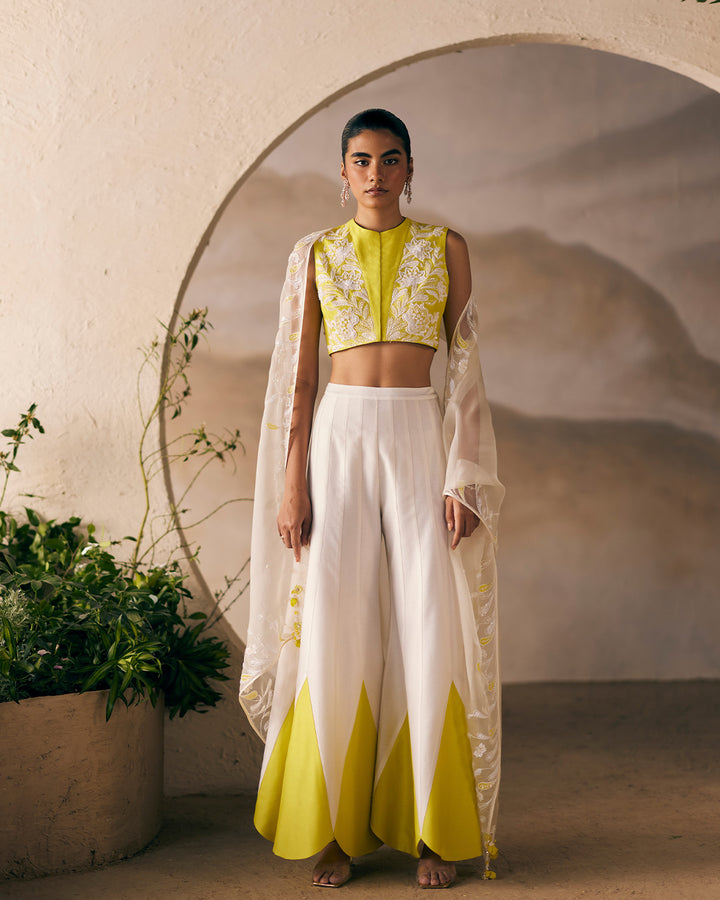 POPLAR PETAL PANTS WITH GOLDEN POPPY TANK AND KHA(SNOW) APPLIQUE DUPATTA