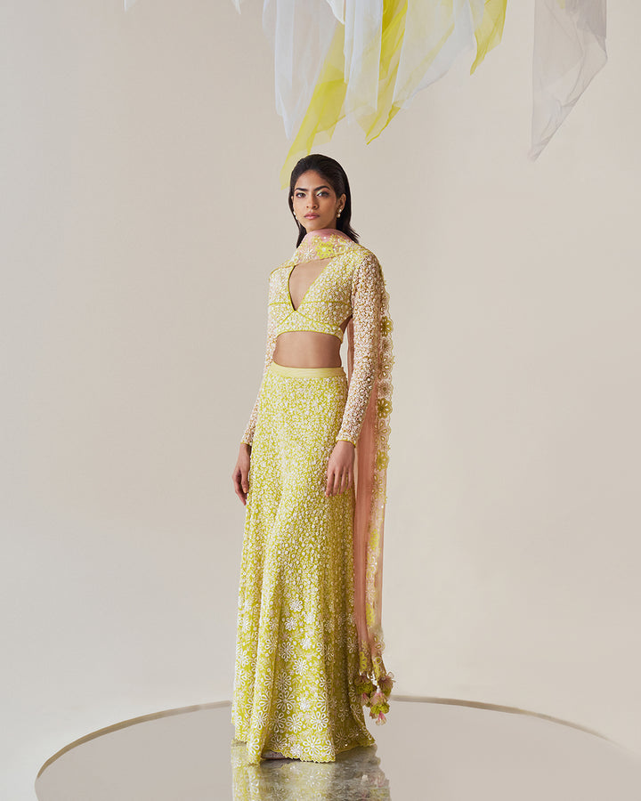 Sequined Blouse & Cutwork Sharara Set with Silk Organza Dupatta