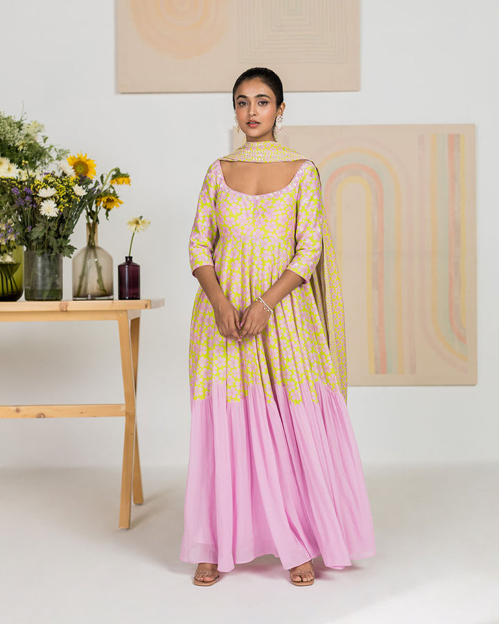 PERIWINKLE SILK CHANDERI ANARKALI SET (JNPL 17)