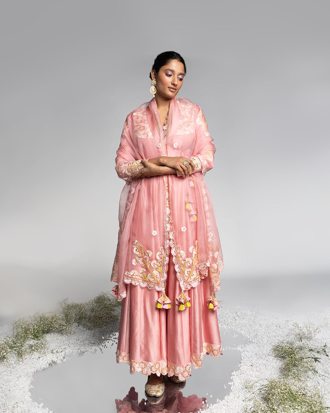 QUARTZ PINK ANGRAKHA WITH CHOLI INSPIRED YOKE  (MZANK02)