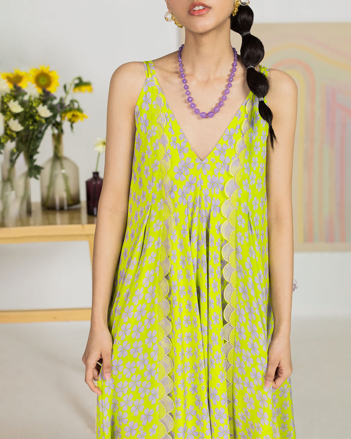 Spring Green Silk Crepe Periwinkle Dress (JNPL 22)