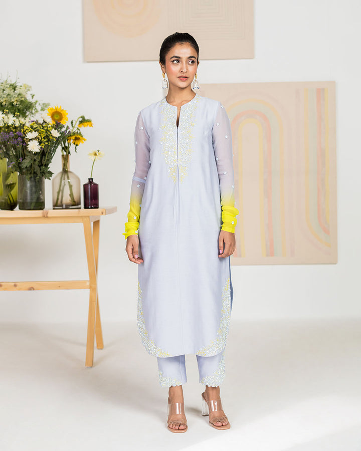 Misty Blue Silk Chanderi Kurta Set (JNPL 11)