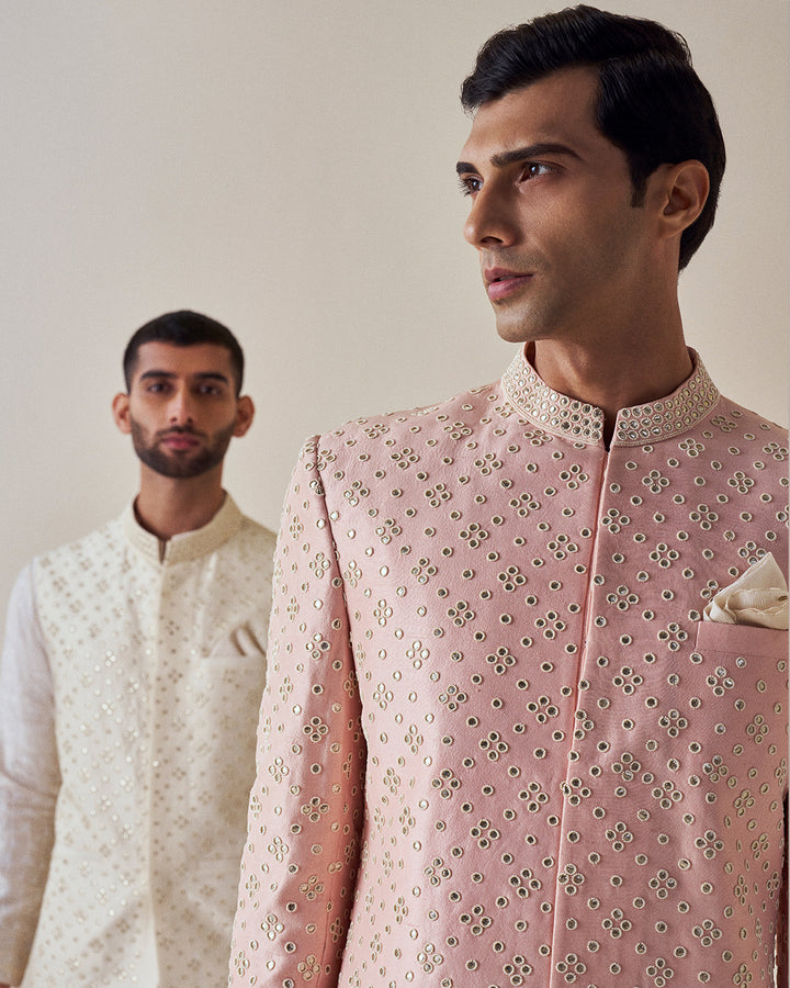 Men Dull Pink Silk Sherwani