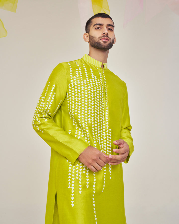 Spring Green Silk Chanderi Kurta