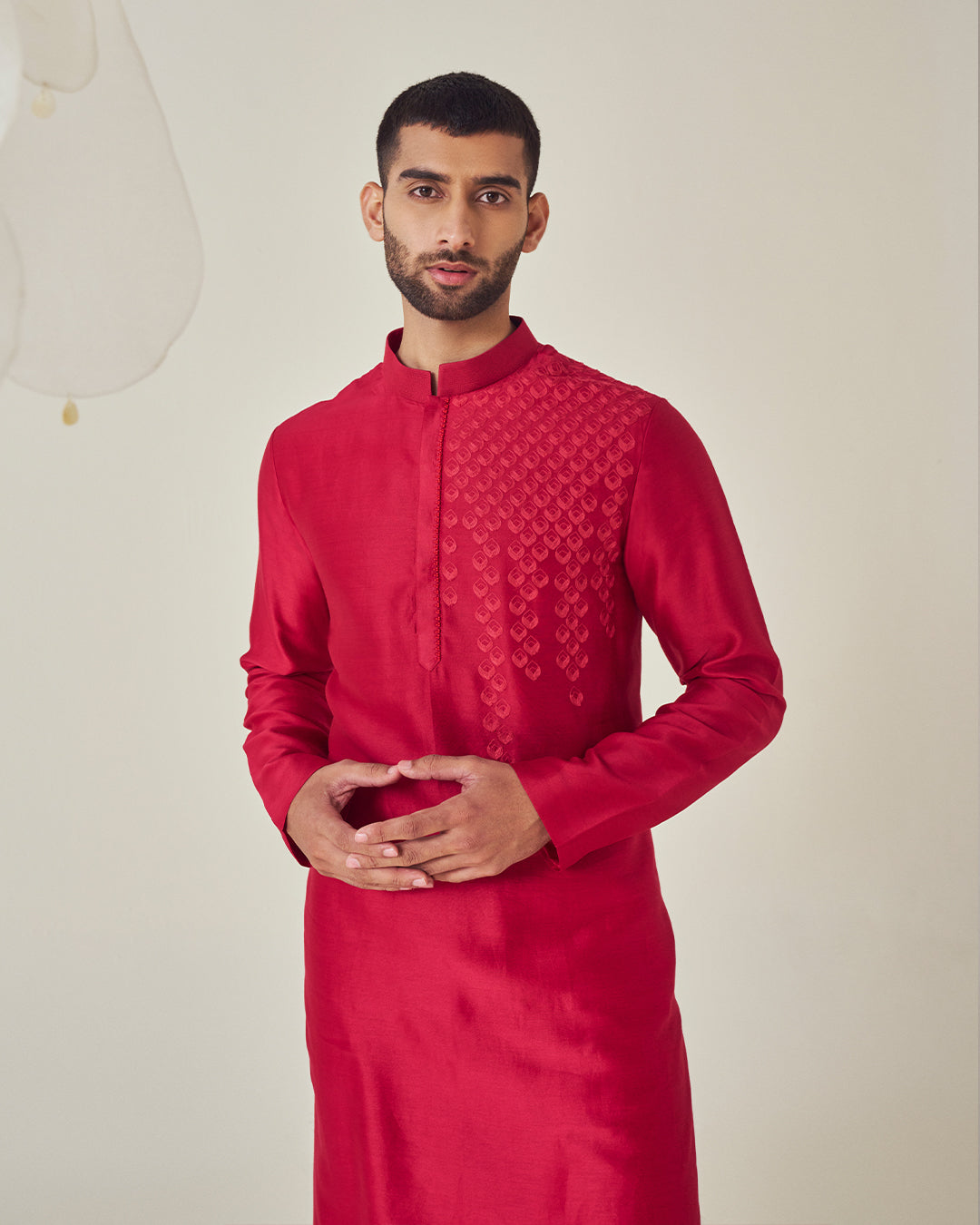 Ruby Red Silk Chanderi Kurta