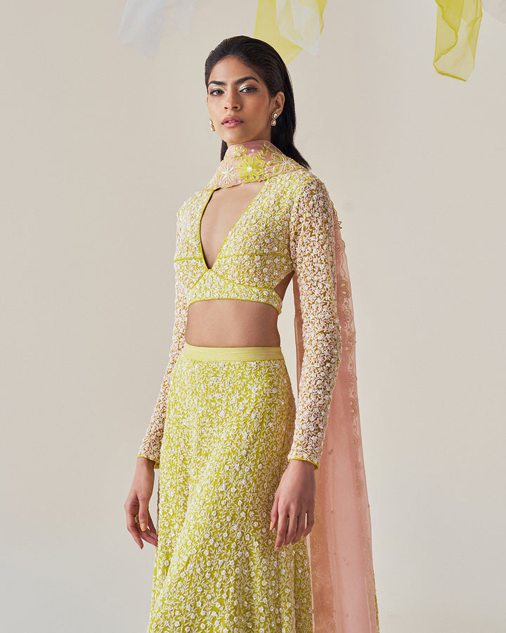 Sequined Blouse & Cutwork Sharara Set with Silk Organza Dupatta