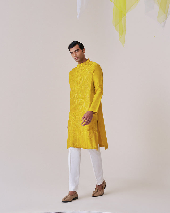 Ochre Yellow Silk Chanderi Kurta