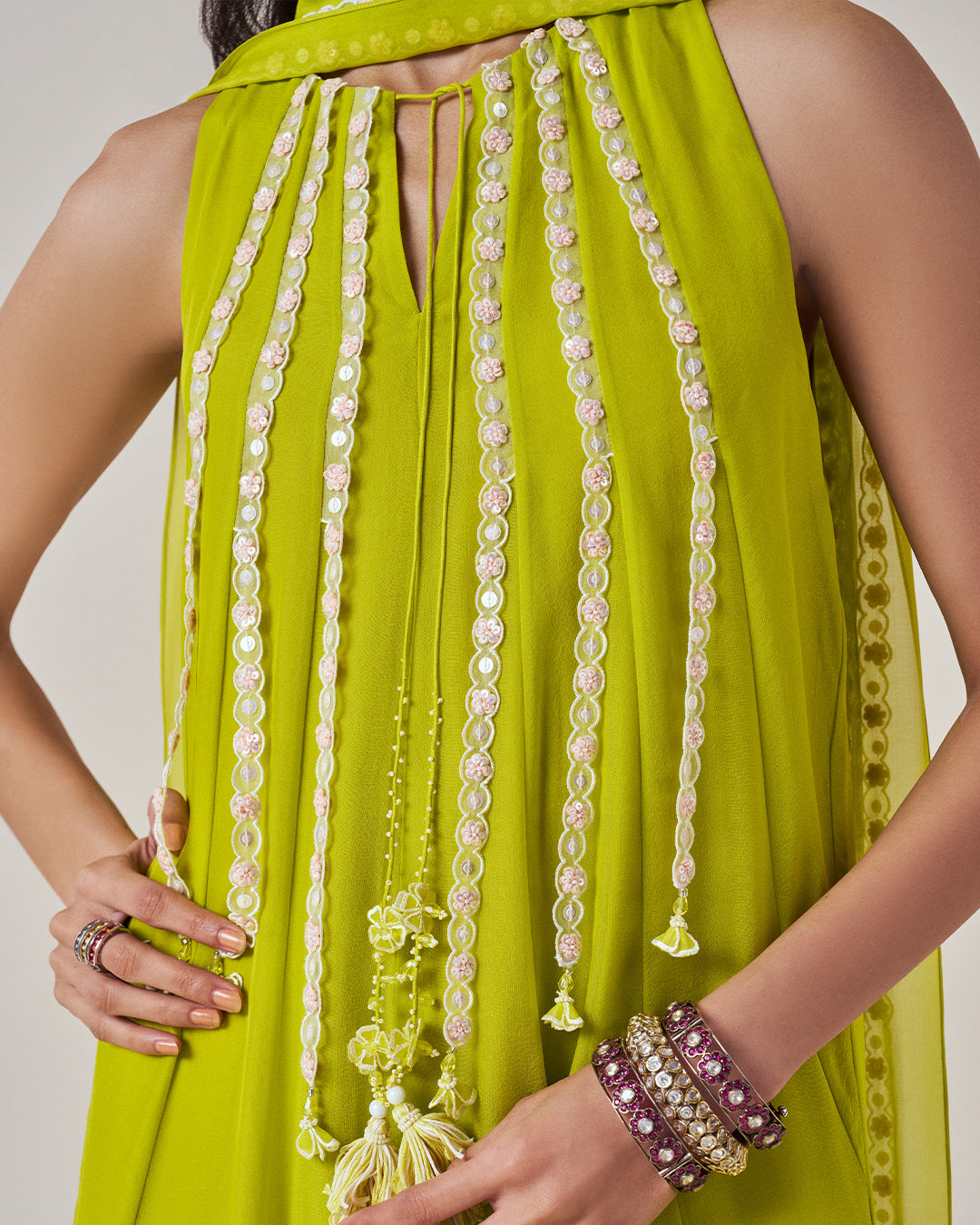 Spring Green Silk Jumpsuit Set