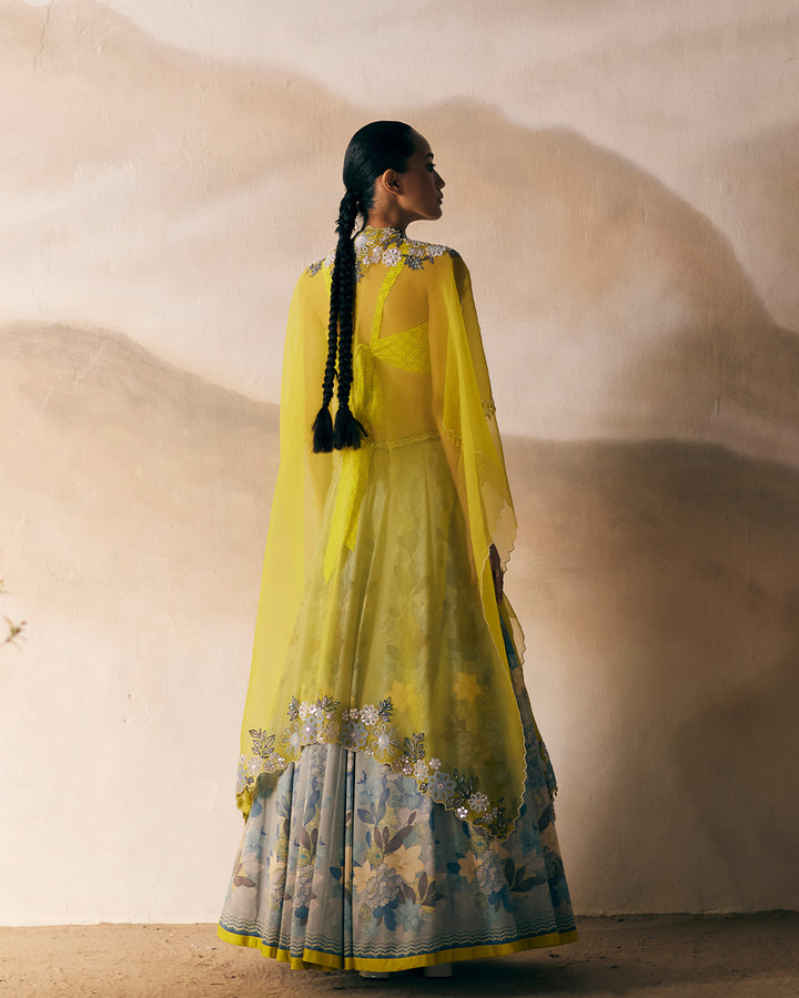 INDUS SUNSET LEHENGA WITH SILK ORGANZA CAPE