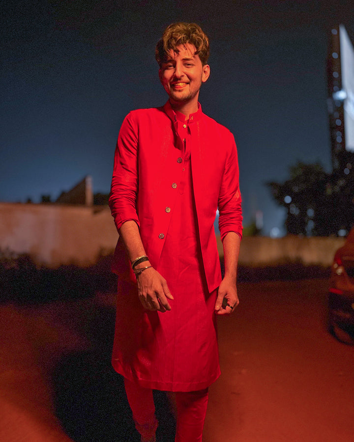 Darshan Raval in Ruby Red Silk Kurta