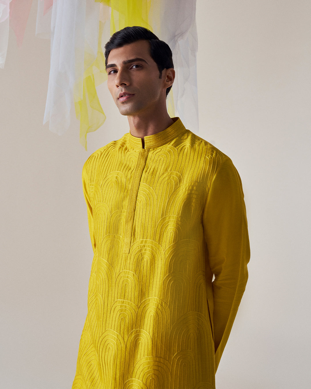 Ochre Yellow Silk Chanderi Kurta