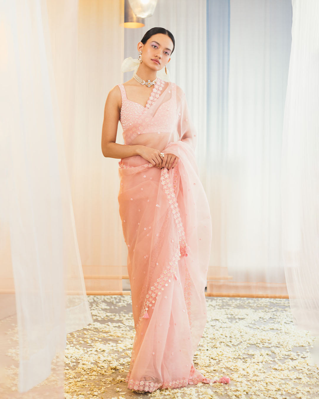 SHAKTI MOHAN IN CRYSTAL ROSE SAREE