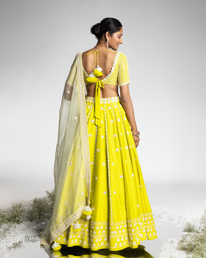 SPRING GREEN SEQUINS AND BEAD WORK LEHENGA (MZLH02)