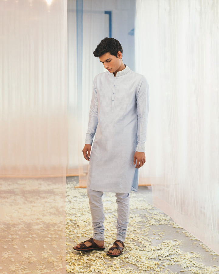 POWDER BLUE PIN TUCK KURTA (MWKT15)