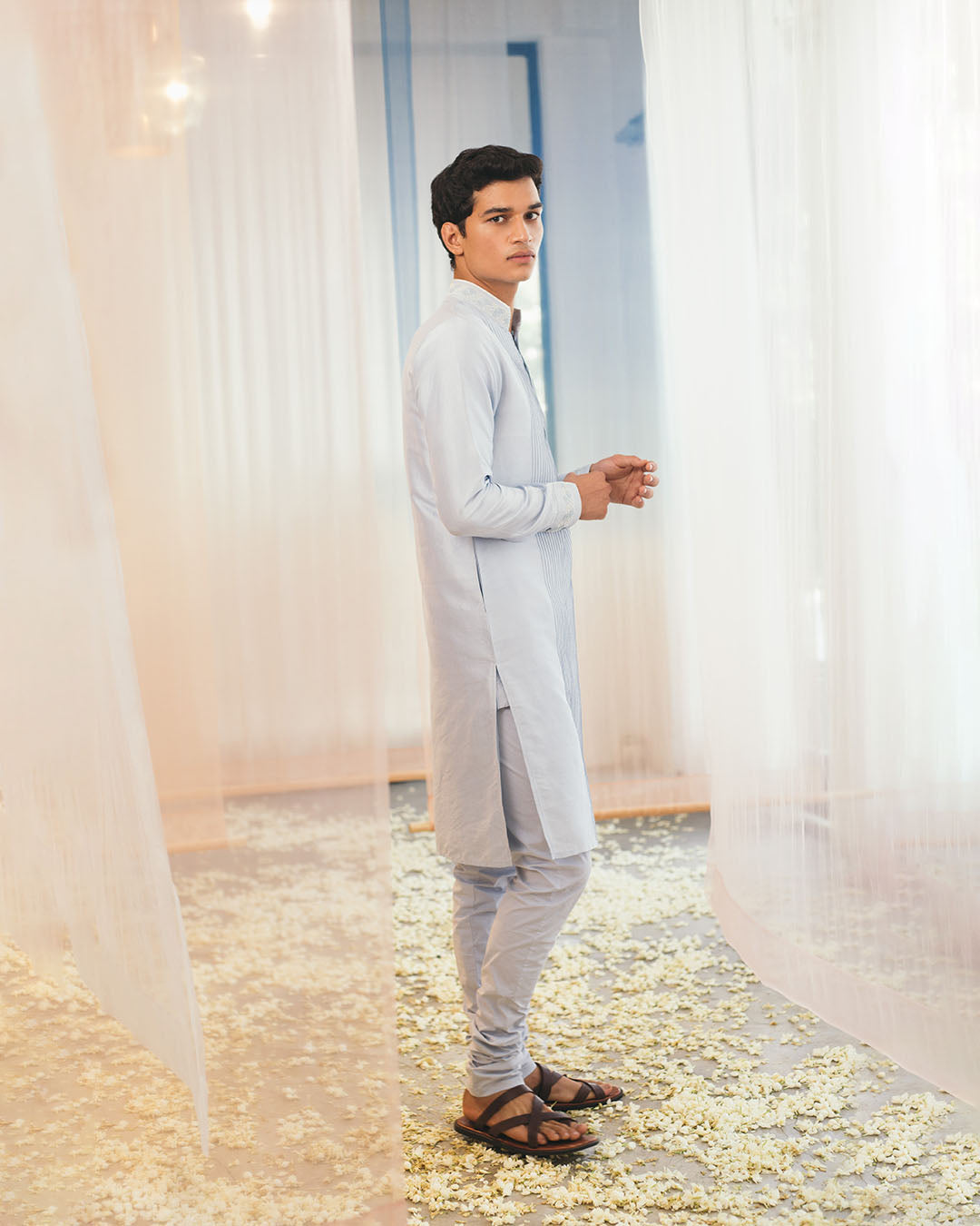 POWDER BLUE PIN TUCK KURTA (MWKT15)