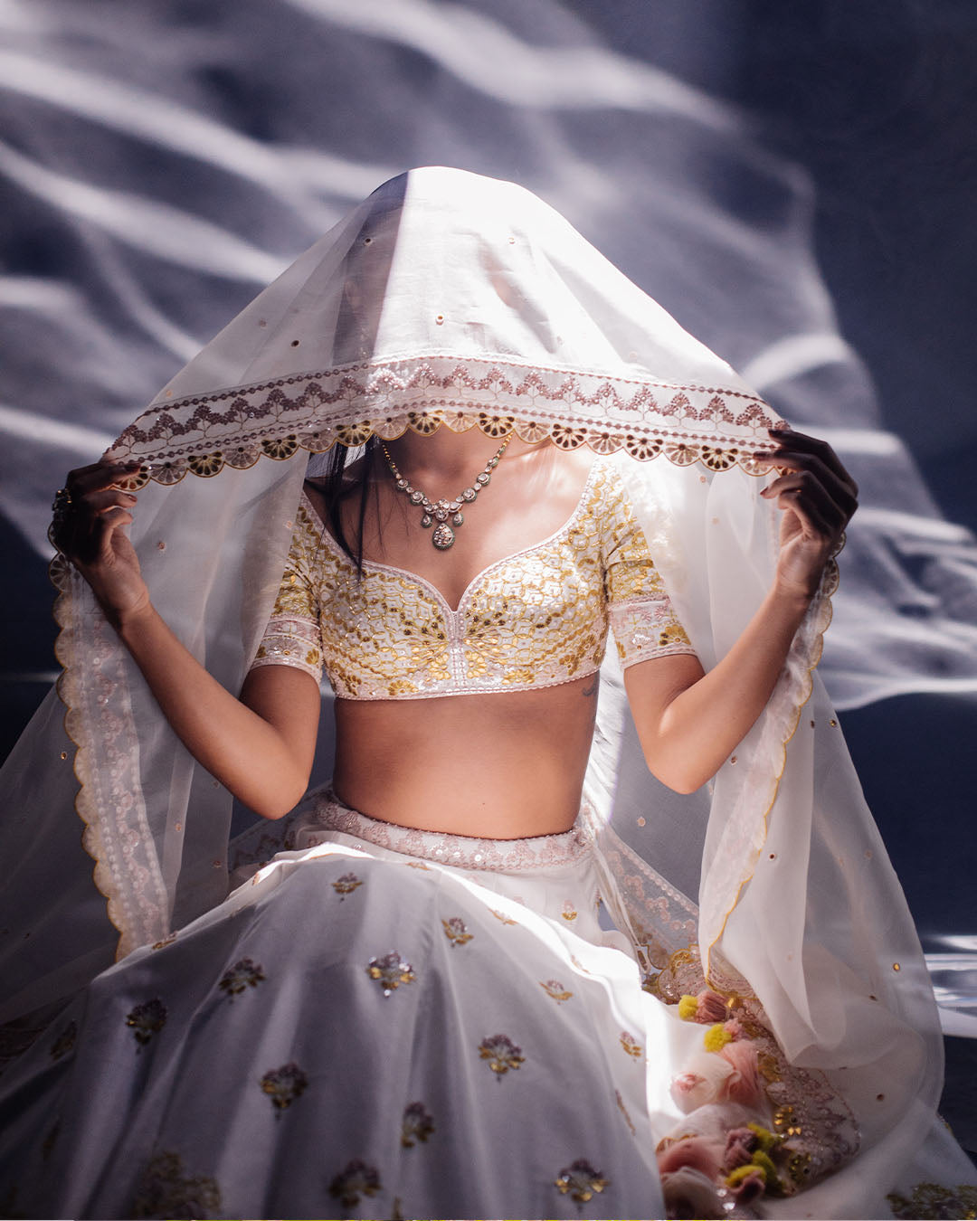 IVORY AND GOLD LEHENGA SET (MZLH04)