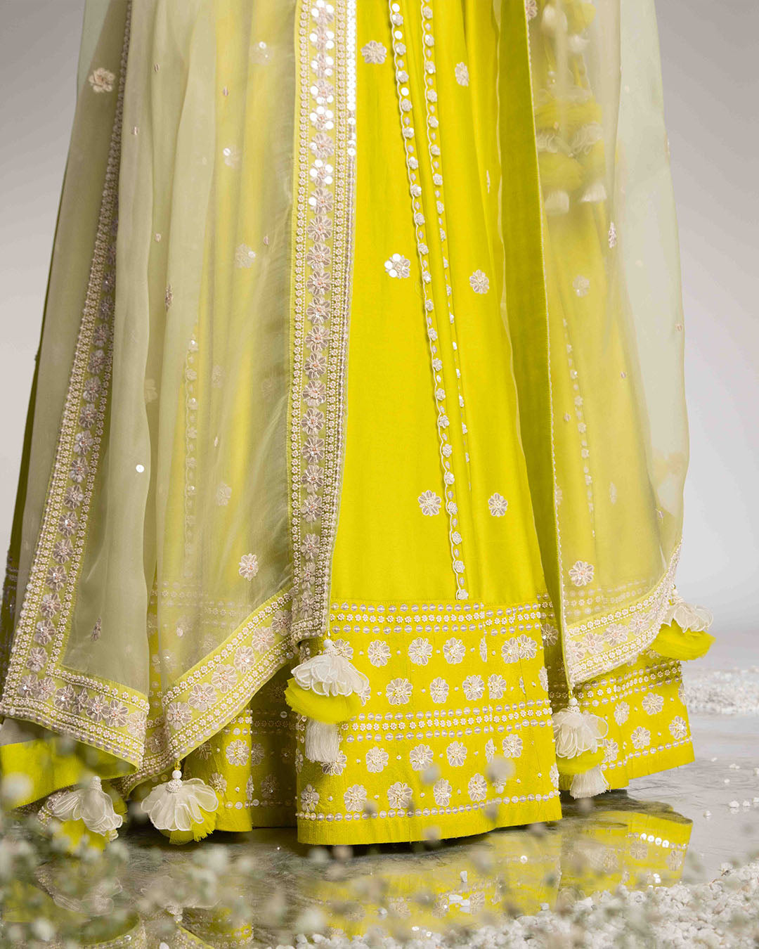 SPRING GREEN SEQUINS AND BEAD WORK LEHENGA (MZLH02)