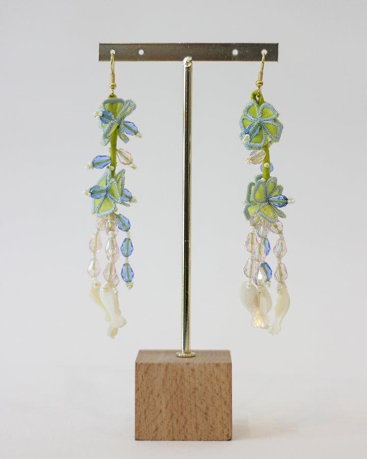 SPRING GREEN AND POWDER BLUE FLORAL EARRINGS