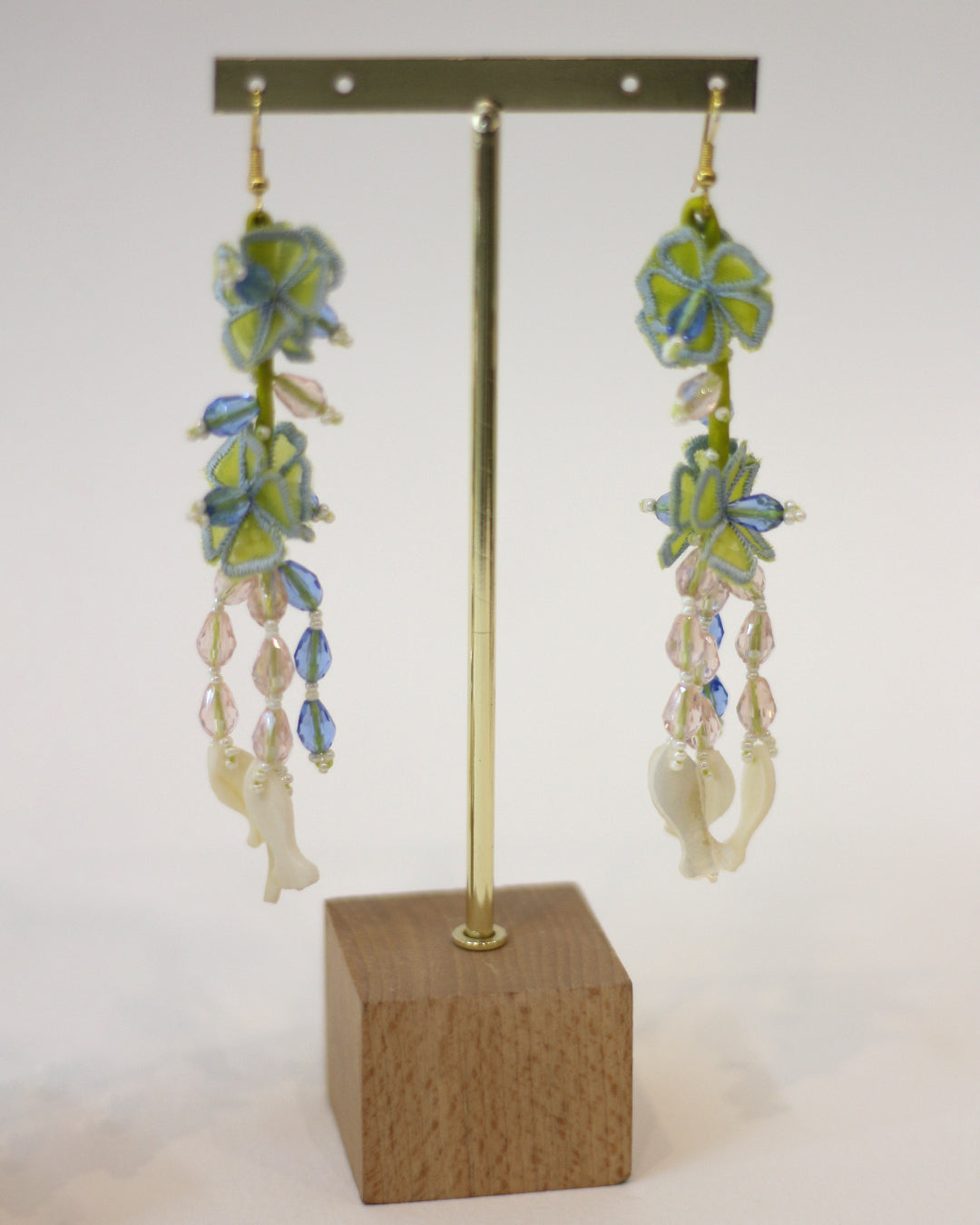 SPRING GREEN AND POWDER BLUE FLORAL EARRINGS