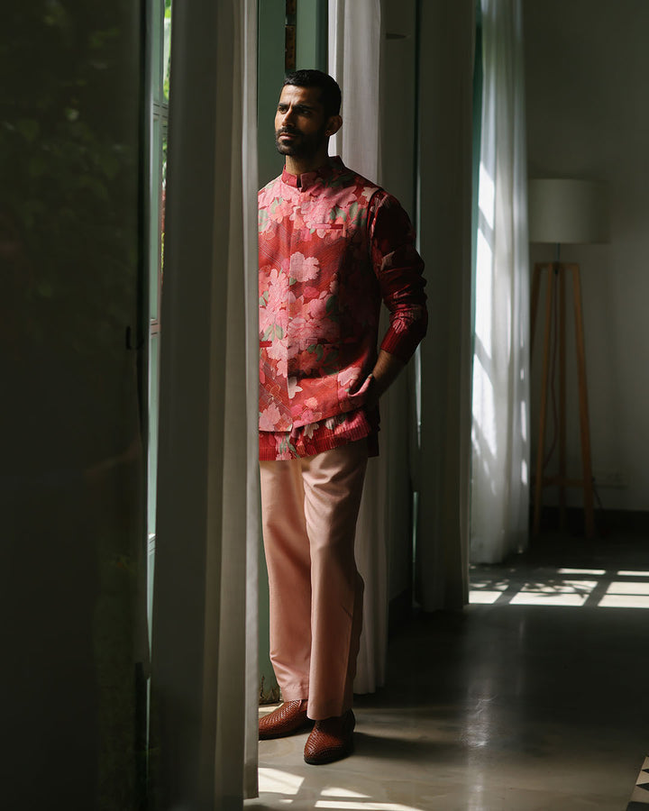 ORIENTAL BLOOM NEHRU JACKET AND SHORT KURTA SET