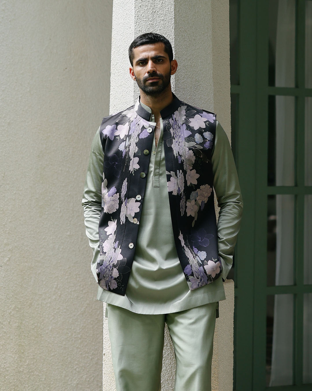 MIDNIGHT BLOOM NEHRU JACKET