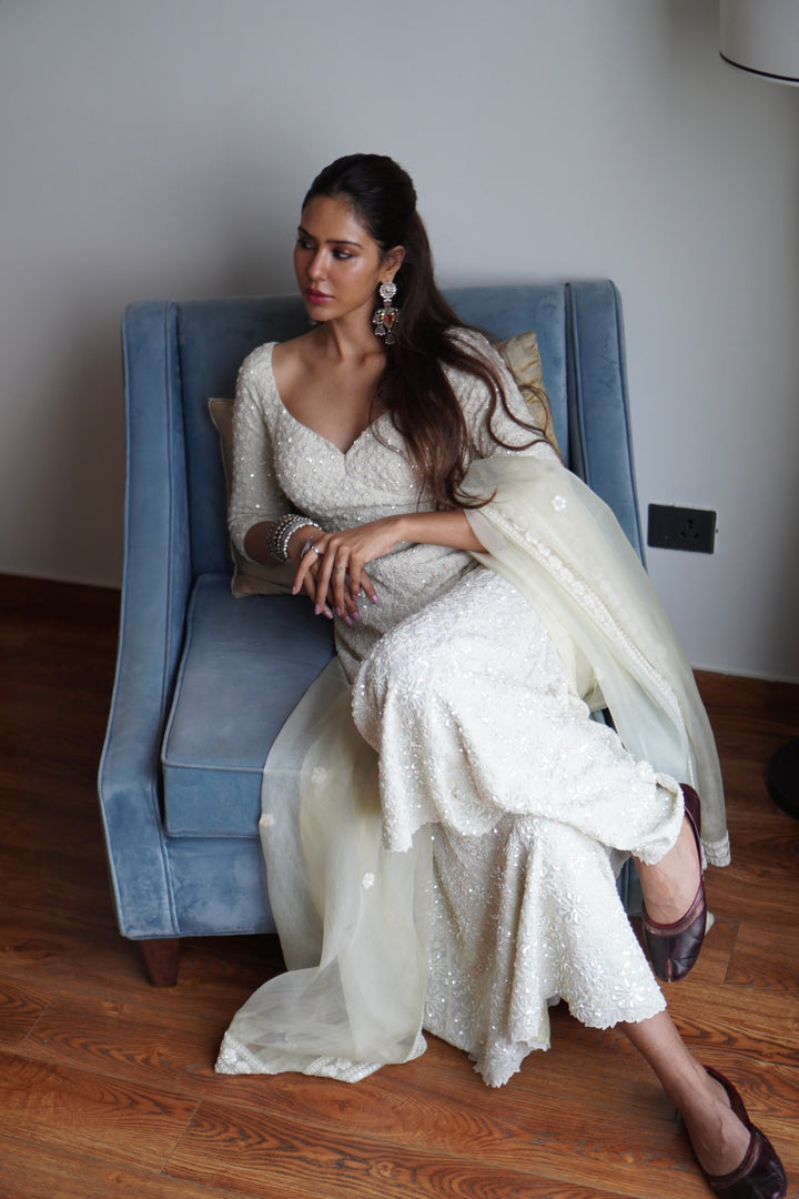 Sonam Bajwa in Shimmery Sea Foam Sharara Set