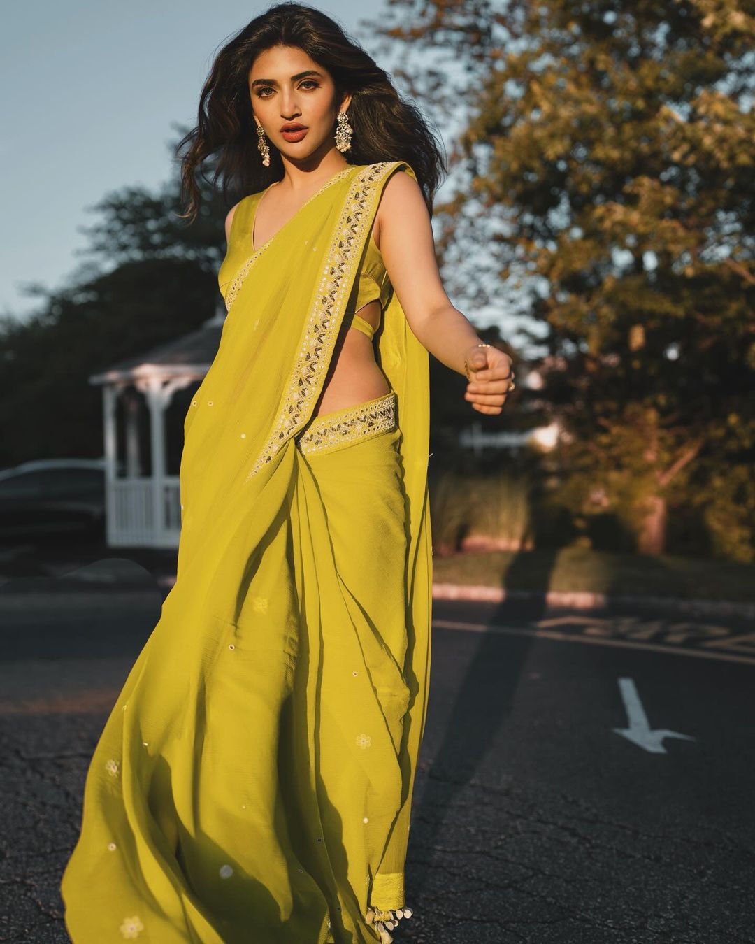 Sreeleela in Spring Green Silk Chiffon Saree