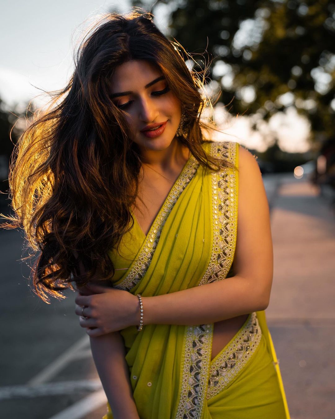 Sreeleela in Spring Green Silk Chiffon Saree