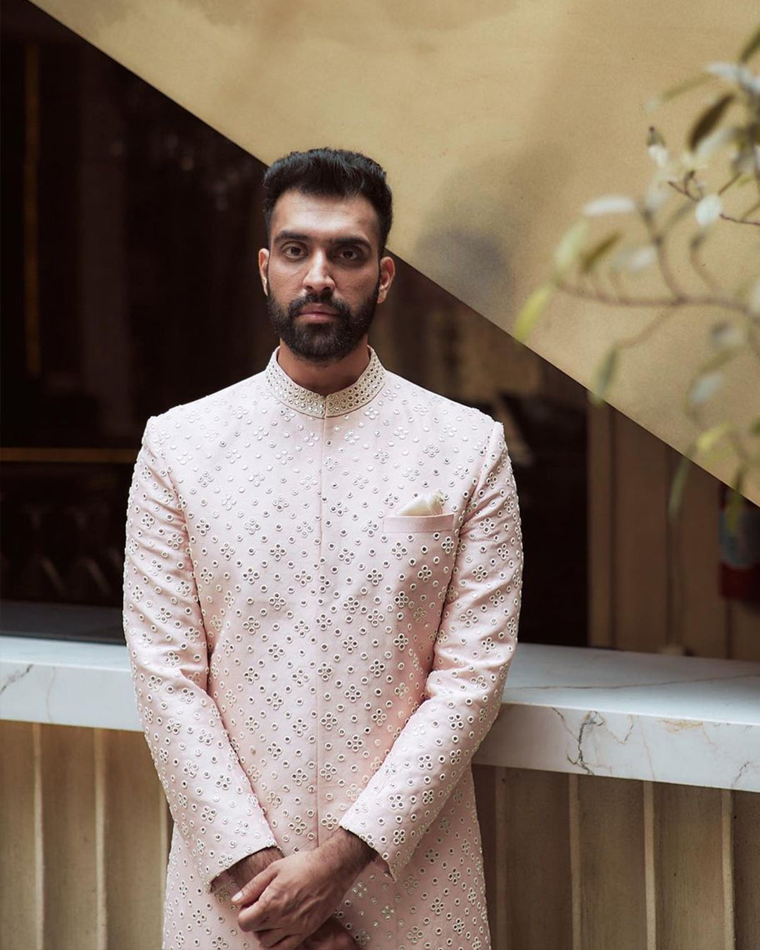 TEJASHWAR SANDHOO IN DULL PINK SHERWANI