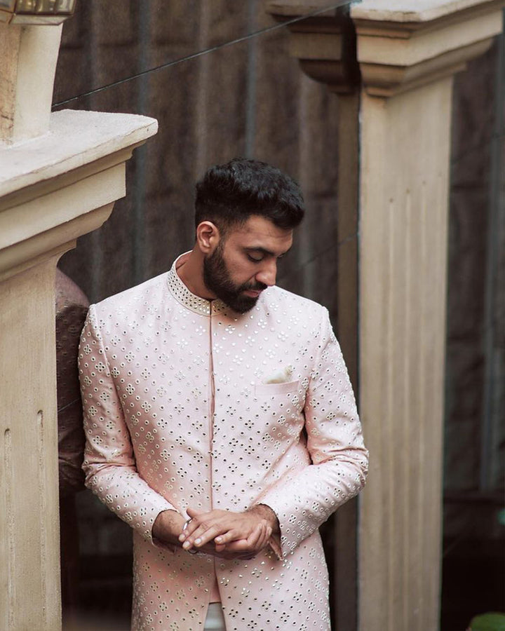 TEJASHWAR SANDHOO IN DULL PINK SHERWANI