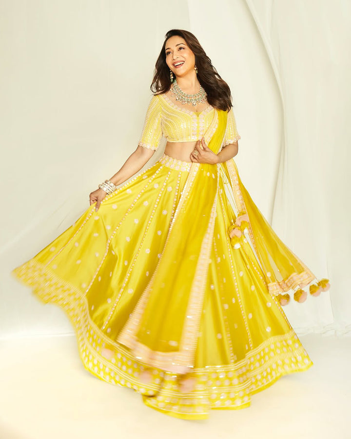 MADHURI DIXIT IN SUNSHINE YELLOW SILK LEHENGA SET