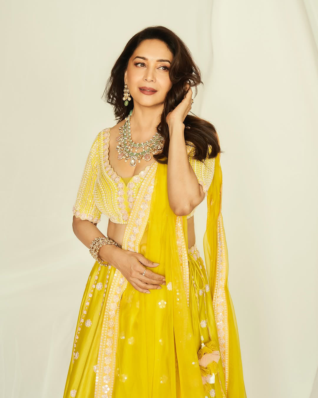 MADHURI DIXIT IN SUNSHINE YELLOW SILK LEHENGA SET