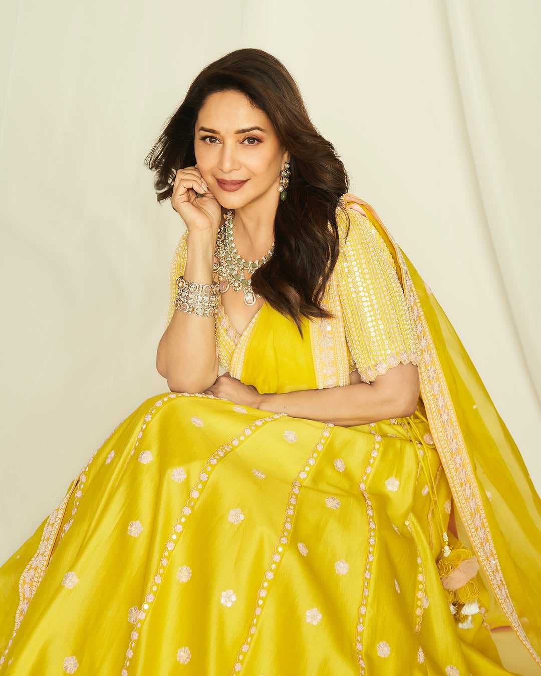 MADHURI DIXIT IN SUNSHINE YELLOW SILK LEHENGA SET